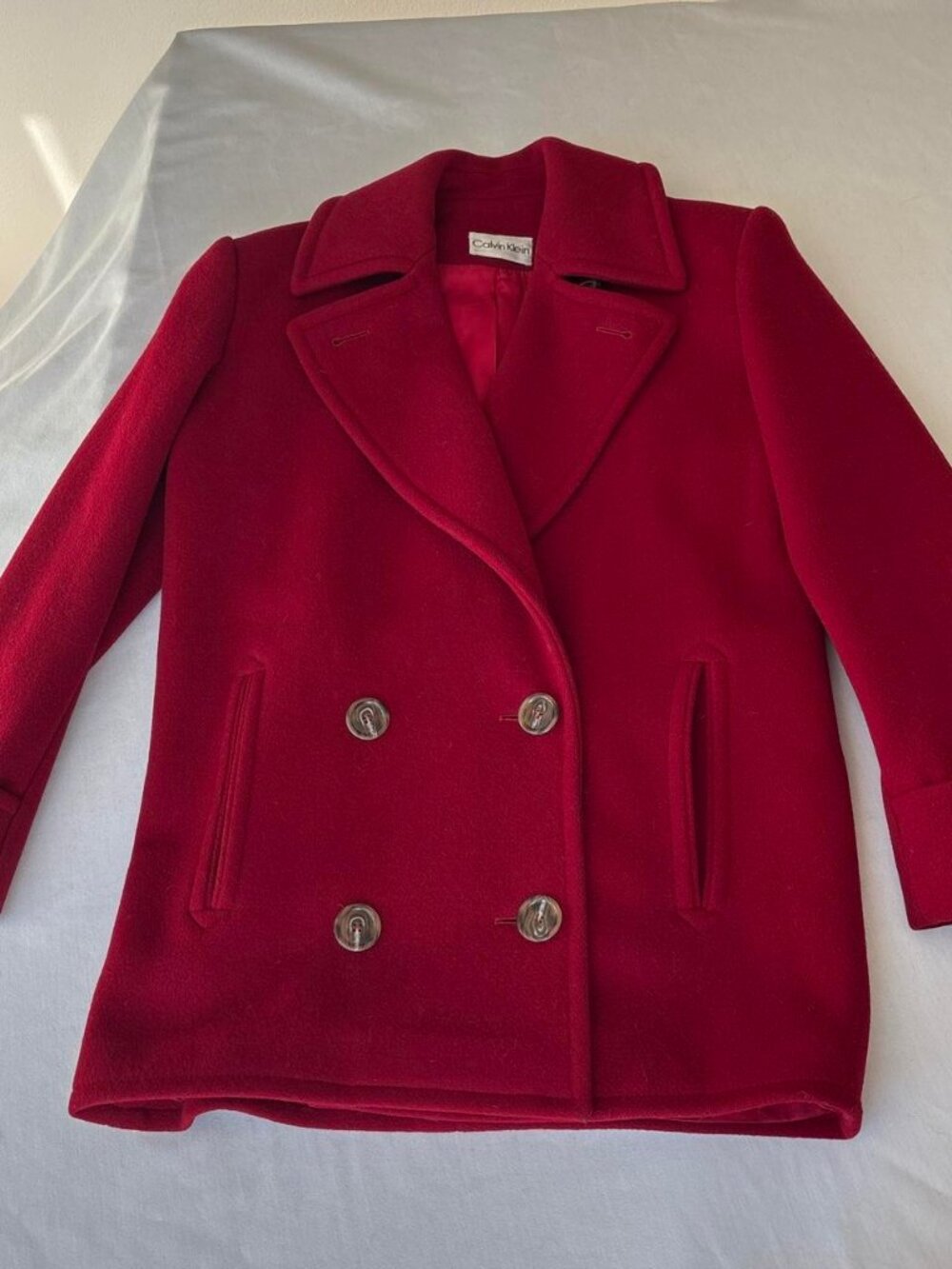 Vintage 70s 80s Calvin Klein Red Wool Peacoat Coat M